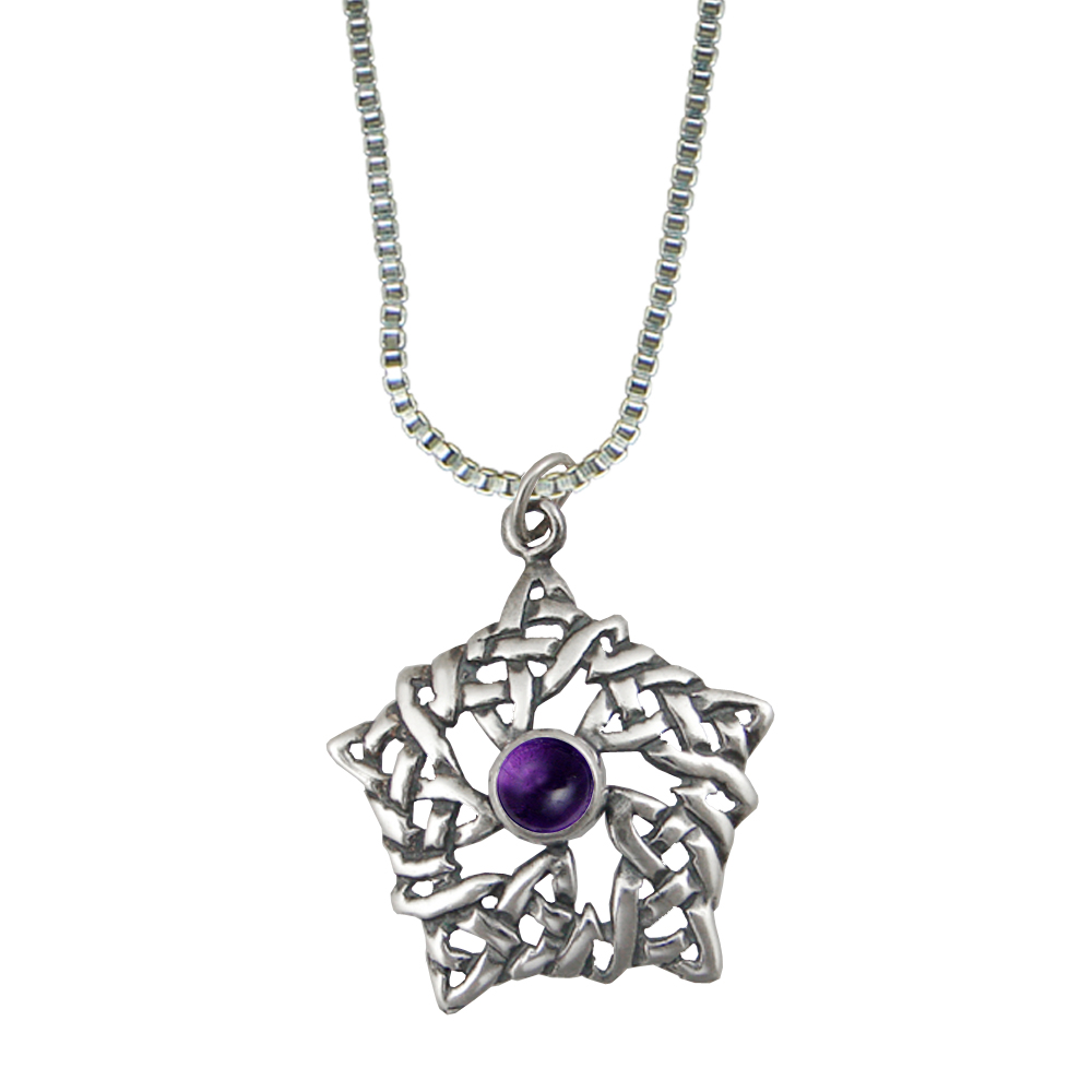 Sterling Silver Unusual Celtic Knot Star Pendant With Amethyst